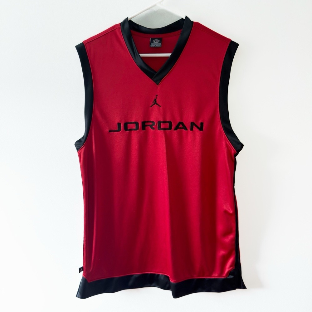 2005 Air Jordan 20th Anniversary Red Jersey Tank Black Trim Basketball Sz M RARE
